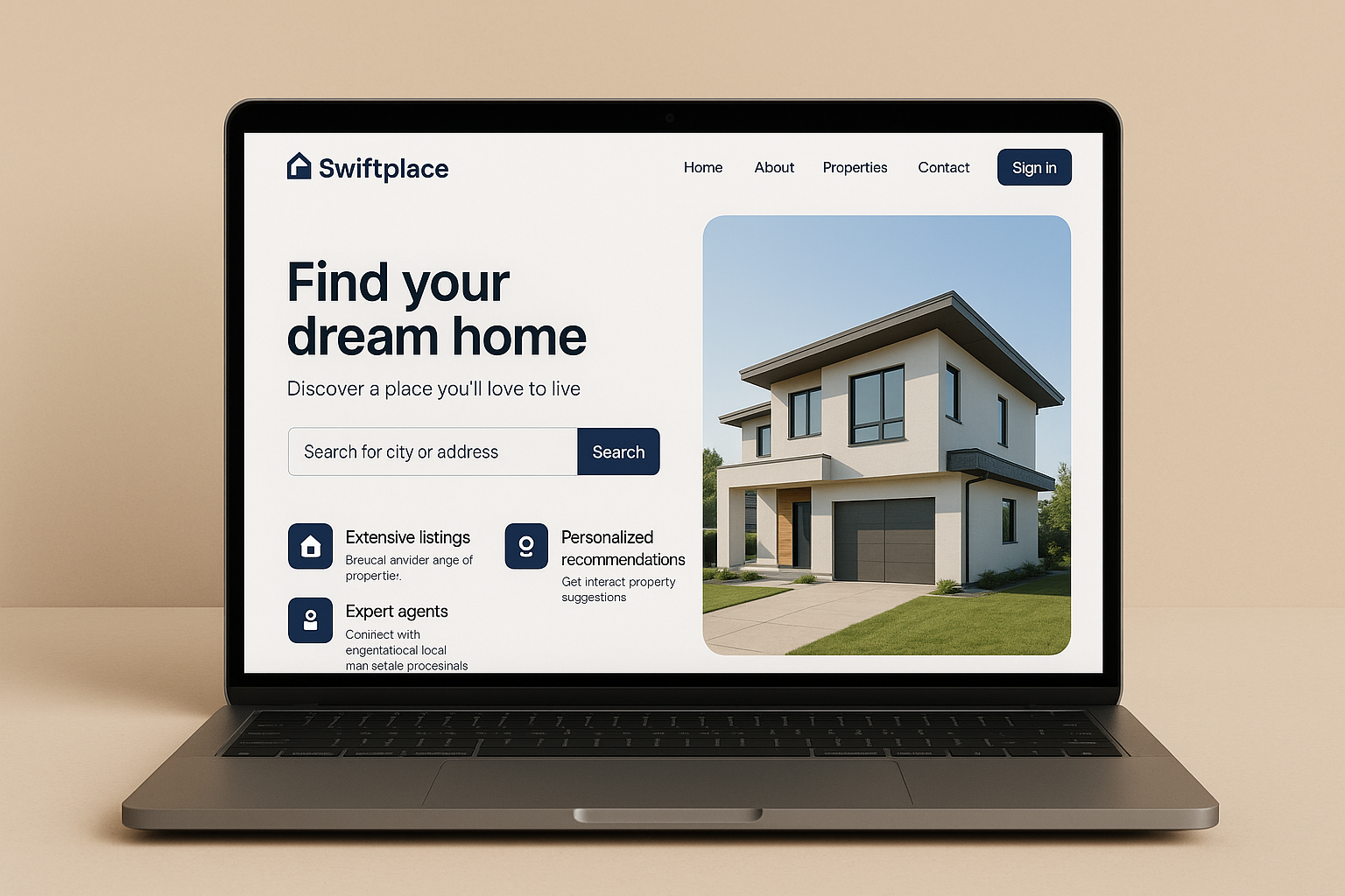 SwiftPlace Real Estate Website Mockup